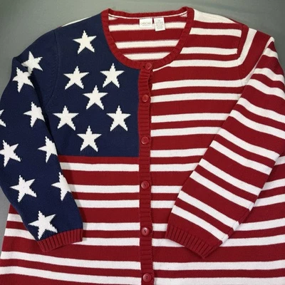 Cárdigan suéter Cherokee para mujer bandera de Estados Unidos talla 0X 14W/16W manga larga patriótico Foto 1 de 4