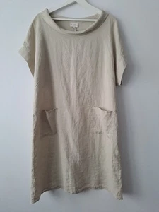 East Linen Smock Tunic Size Large Cream Linen Bardot Mock Neck Short Sleeve BNWT - Picture 1 of 5