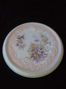 Vtg. 6 1/2" Porcelain Round Teapot Trivet Plate Purple Floral Design Pink Fade - Picture 1 of 5