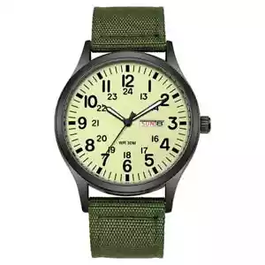 Durable Field Watch Easy Read Dial 24H Display Nylon Strap Quartz Movement - Picture 1 of 15
