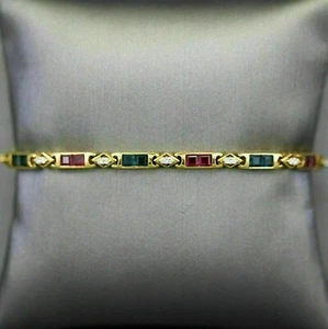 6.00 Ct Princess Cut Red Ruby Lab-Created Yellow Gold plated Tennis Bracelet - Picture 1 of 5