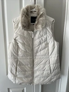 TALBOTS PUFFER FUR TRIM PADDED Cream Colored Vest 1X NWOT - Picture 1 of 5