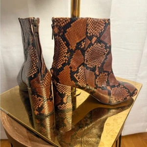 J. Crew Brown and Black Ankle Boots with Snake Print - Picture 1 of 6