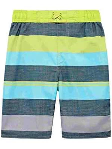 Boys Blue Gray & Green Stripes Swim Trunk Board Shorts XX-Small (4-5) - Picture 1 of 1