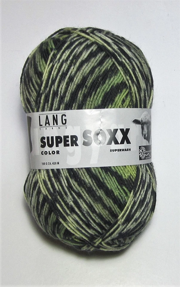100g ball LANG SUPER SOXX COLOR sock knitting yarn #901 0192 GREEN LIME BLACK - Image 1 of 1