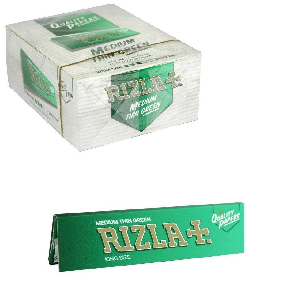 RIZLA GREEN KING SIZE Slim Rolling Paper Booklets Smoking Genuine 1 5 10 25 50