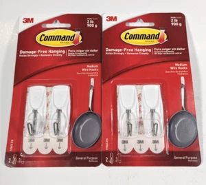 3M Command Damage Free Hanging Medium Wire Hooks 2 Packs of 2 Hooks & 3 Strips - Picture 1 of 2