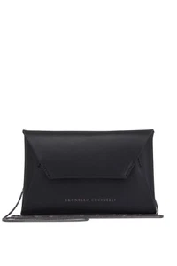 NWT NEW Brunello Cucinelli Monili Chain Envelope Clutch Black leather Bag $1600 - Picture 1 of 6