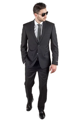 Solid Black Slim Fit Mens Suit 2 Button Notch Lapel Fitted Flat Front Pants AZAR - Image 1 of 4