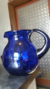 large vintage cobalt blue hand blown glass jug - Picture 1 of 8