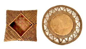 2 Antique/Vintage Native American Handkerchief Ash Splint & Birch Bark Baskets - Picture 1 of 16