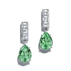 Pear Syn Emerald Designer Stud Earrings 925 Fine Silver Art Deco Party Jewellery