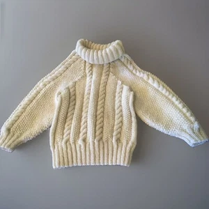 New! Handmade Ivory Hand-knit Fisherman’s Turtleneck Kid’s Sweater - Picture 1 of 8