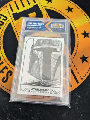 2016 Topps Star Wars Masterwork Boba Fett Original Sketch by Danny Haas 1/1 - Image 1 of 4
