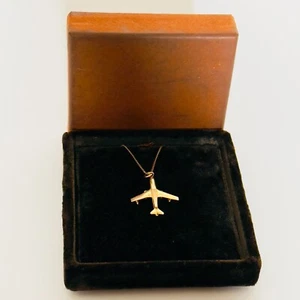 Ciondolo e collana aeroplano 3D vintage in oro giallo massiccio 14 carati | 6,1 g | scatola - Foto 1 di 19