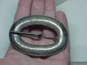 Viktorianischer Silberschmied Sterlingsilber Platte Gürtelschnalle Pin oval schön graviert - Bild 1 von 5