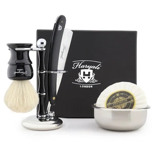 White Badger Shaving Brush Kit For Men with Stand Elegant Grooming set in Black - Picture 1 of 1
