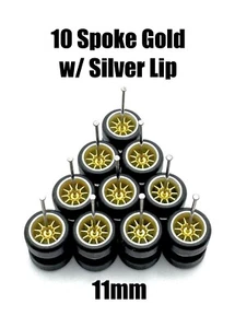 5x Set Gold Silver Lip 10 Spoke Real Rider Wheel W/ Rubber Tire 1/64 Scale - Picture 1 of 3
