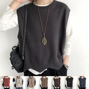 Stylish Women Knitted Vest Solid Color Round Neck Irregular Hem Design - Picture 1 of 14