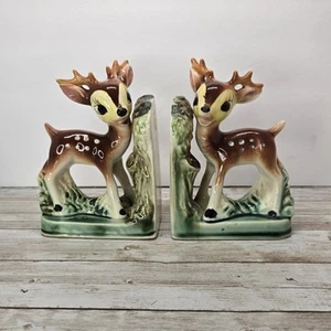 Vintage Ceramic Spotted Deer/ Buck Antlers Bookend Set Japan Made Large Eyes - Bild 1 von 20