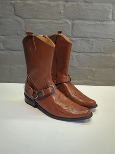 Goor Martix-X2 Brown Leather Harness Biker Cowboy Boots Men’s Zipped Boots 8.5 - Picture 1 of 10