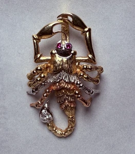 14K Tri-Color Gold Scorpio Scorpion Pendant Ruby Diamond Accents 8.8 g - Picture 1 of 11