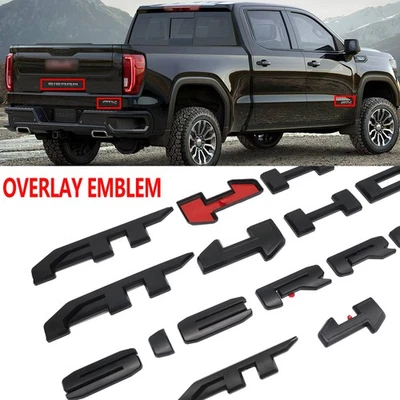 Overlay Emblem Door Rear Matte Black AT4 HD Sierra For Sierra 1500 2500HD 3500HD - Image 1 of 4