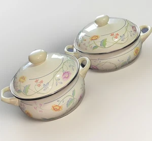 Set pentole smaltate floreali tedesche ASTA vintage con manici in ottone 4 pezzi - Foto 1 di 14