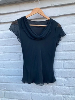 Top cuello capucha seda Alfani talla 6 | Blusa negra drapeada Foto 1 de 4