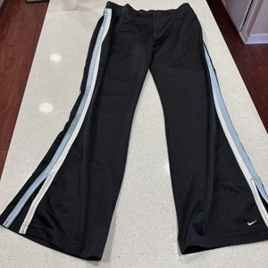Y2K Vtg Nike Flared Leg Track Pant Women’s L Black Slit Athletic Jersey Swoosh - Picture 1 of 11