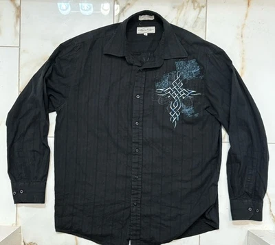 Eighty Eight Archive IfSixWasNine Black Button Up Goth Cross Poem Graphic-M - Image 1 of 4