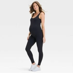 NEW ISABEL MATERNITY Fitted Maternity Jumpsuit Black Medium Stretch Athleisure - Picture 1 of 6