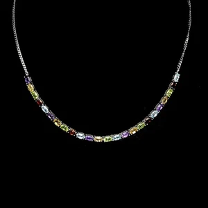 925 Sterling Silver Necklace Oval Amethyst Citrine Garnet Topaz Gemstone 17in - Picture 1 of 13
