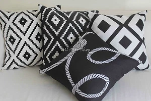 Art Deco Vintage Black and White Set Home Linen CUSHION COVER PILLOW CASE 18" - Bild 1 von 11