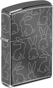 Bunnys All Over Rabbit Outline Pattern - Engraved Full Wrap Black Ice Zippo - Picture 1 of 4
