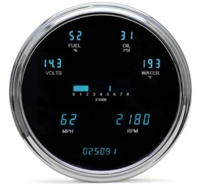 Dakota Digital VFD3-1005-T Universal 6.75" Round Chrome Bezel Gauge System Teal - Picture 1 of 2