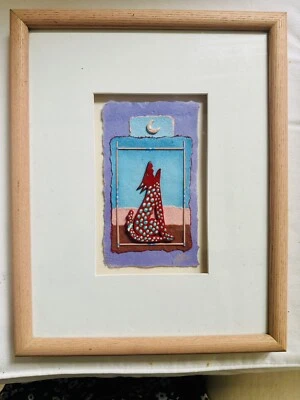 Obra de arte enmarcada de Coyote aullando en la luna Foto 1 de 3