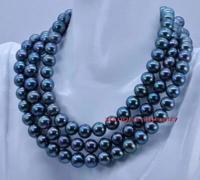 long AAAAA 48"10-11mm Natural TAHITIAN blue green red black pearl necklace 14K - Image 1 of 4