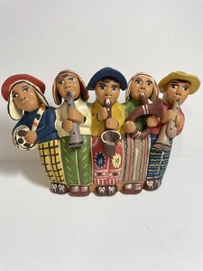 Peruvian Musicians Red Clay Ceramic Candle LIght Holder Folk Art Vintage - Picture 1 of 7