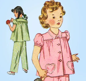 1940s Vintage Simplicity Sewing Pattern 2054 Simple to Make Girls Pajama Size 6 - Picture 1 of 5