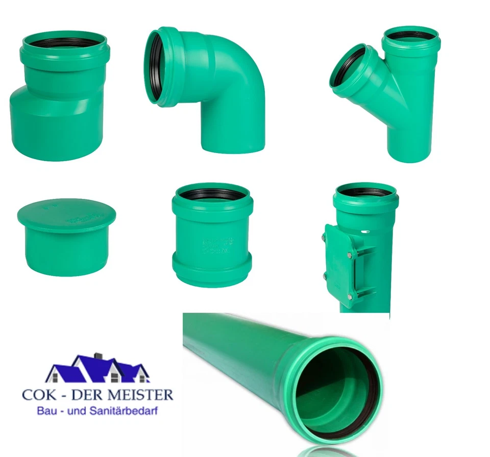 KG 2000 Rohr, KG  Muffe Stopfen Übergang Bogen Abzweig Dn100 bis DN 250 grün - Bild 1 von 4