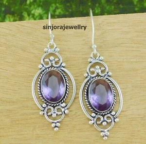 Amethyst Gemstone 925 sterling silver handmade Dangle/Drop Earring 2" - Picture 1 of 4