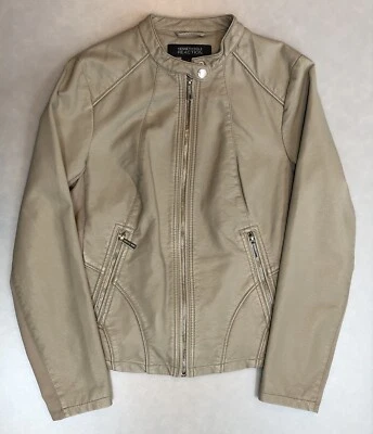 Kenneth Cole Reaction 女式仿皮摩托车夹克 - 中号 - 象牙色 — 第 1/4 张图片