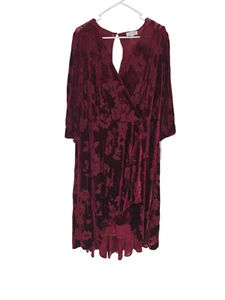 Calvin Klein Size 20W Dress Red Velvet Faux Wrap Hi Low NWT - Picture 1 of 6