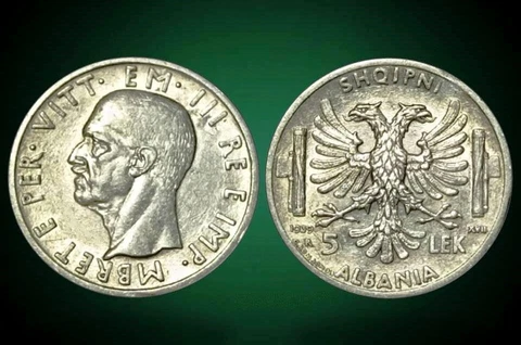 5 LEK . SILVER COIN. MADE IN ITALY . ALBANIA 1939 - no 7 Cover