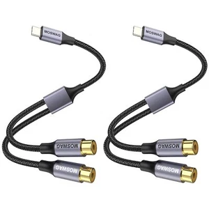 USB C Male to Dual Female RCA Stereo Audio Y Splitter Adapter Cable Allows Up... - Picture 1 of 6