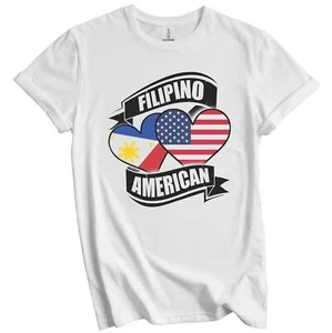 Filipino American Hearts USA Philippines Flags T-Shirt - Picture 1 of 3
