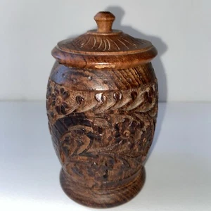 Vintage Hand Carved Wooden Jar India Spice Urn - Picture 1 of 24
