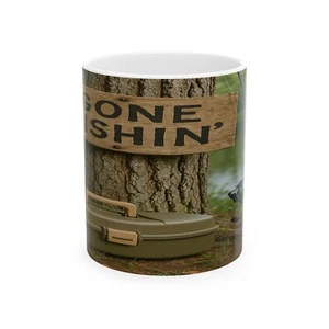 Hooked on Coffee and the Outdoor - Taza de cerámica Gone Fishin’ para pescadores - Imagen 1 de 10