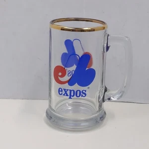 Montreal Expos MLB Glass Beer Mug Gold Rim Vintage Collectible Barware Cup - Picture 1 of 4